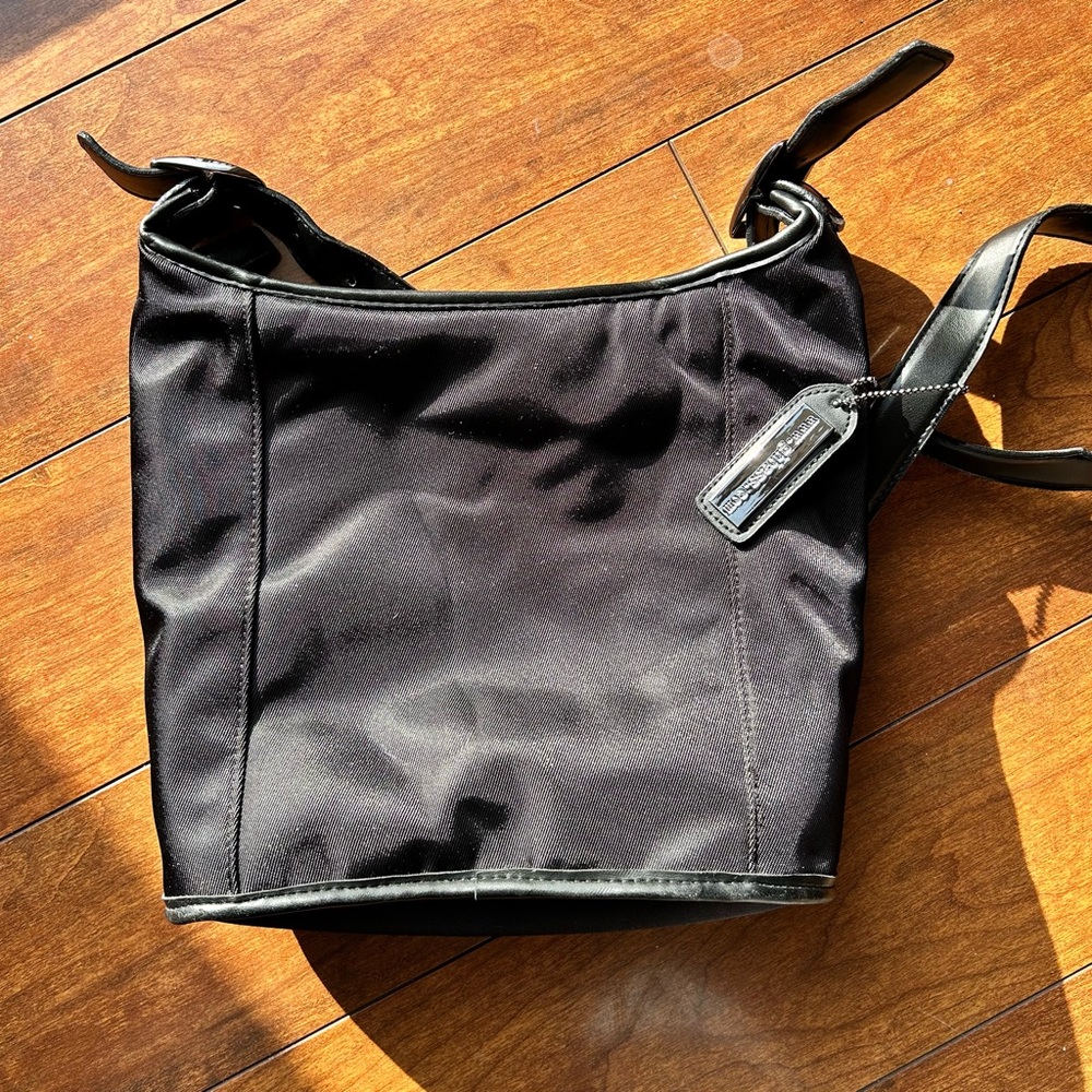 Y2K Black Nylon Shoulder Bag with Leather Trim